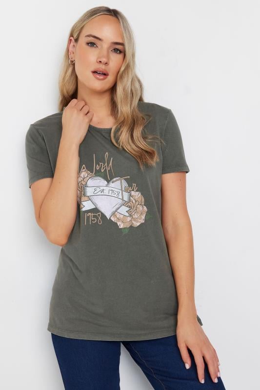 LTS Tall Grey Acid Wash Heart Print T-Shirt | Long Tall Sally  1