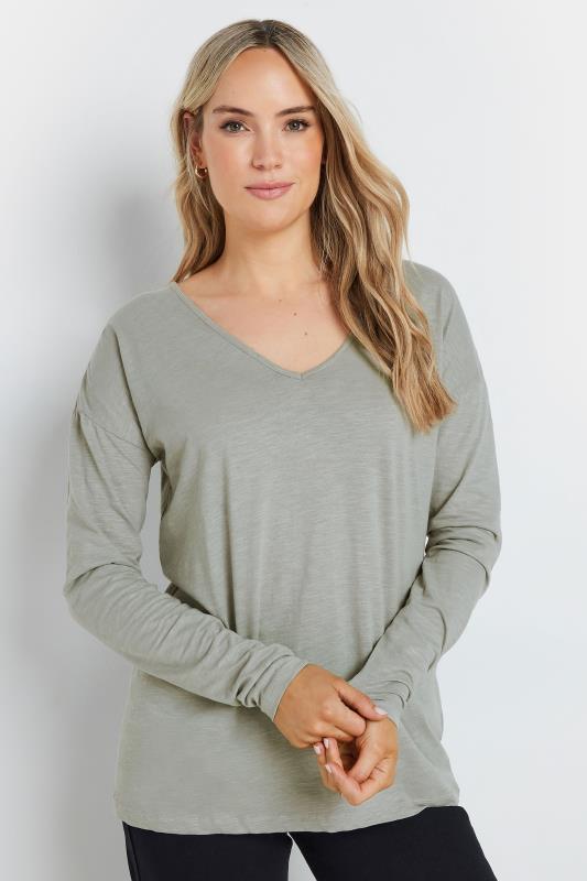 LTS Tall Light Grey V-Neck Long Sleeve Cotton T-Shirt | Long Tall Sally 2