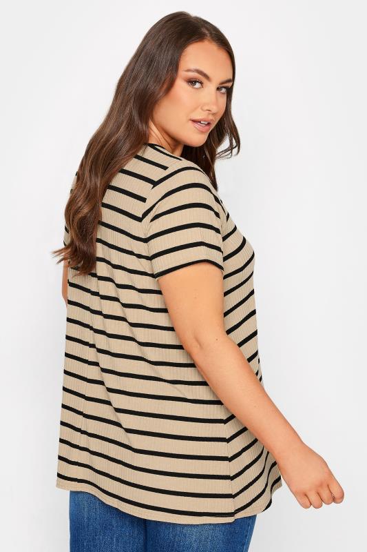 YOURS Plus Size Natural Brown Stripe Ribbed Swing T-Shirt | Yours Clothing 3