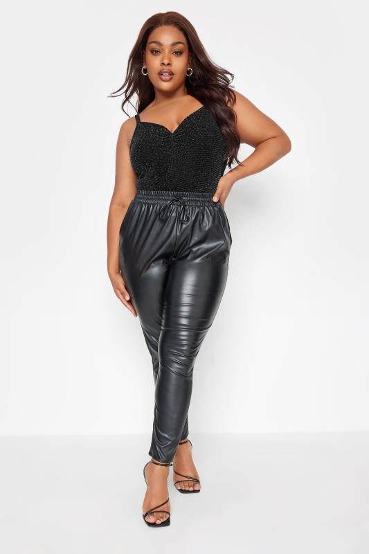 LIMITED COLLECTION Curve Black & Silver Glitter Ruched Bodysuit | Yours Clothing 2