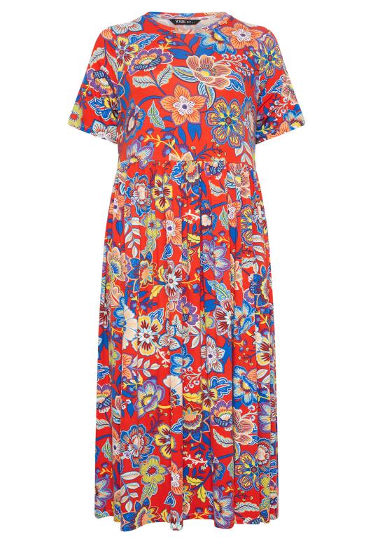 YOURS Plus Size Red Floral Print Midi Smock Dress | Yours Clothing 5