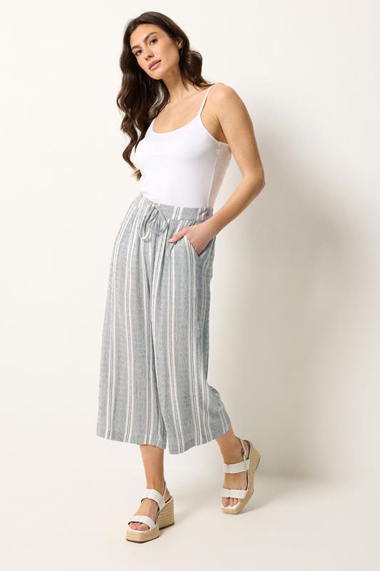 M&Co White Stripe Cropped Wide Leg Trousers | M&Co 1