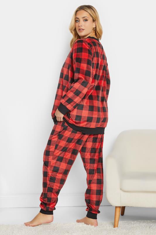 Plus Size Black & Red Check Print Fleece Lounge Set | Yours Clothing 4