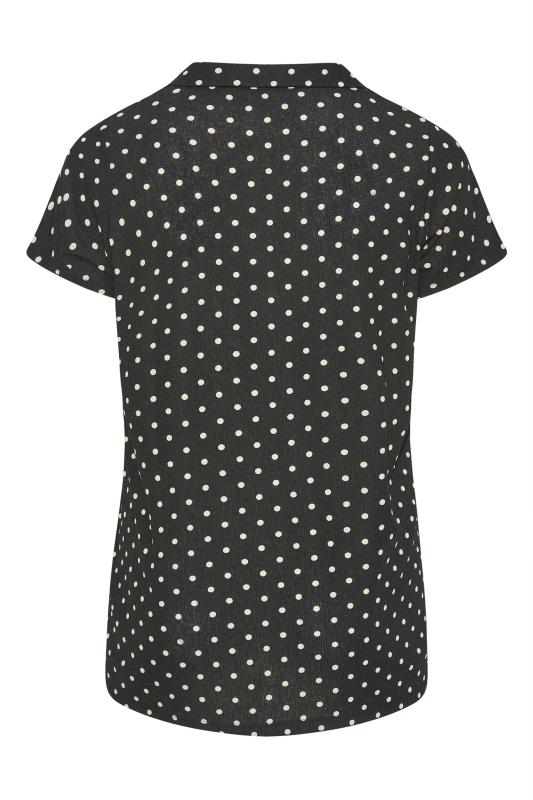 Black Polka Dot Textured Polo Top | Yours Clothing 7