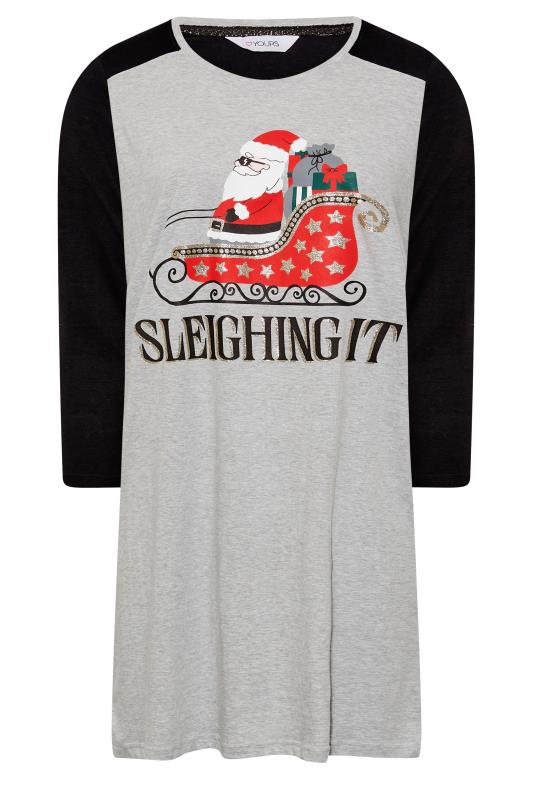 Plus Size Grey 'Sleighing It' Slogan Christmas Nightdress | Yours Clothing 6