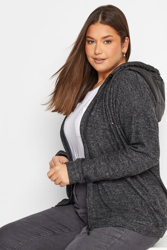  Grande Taille LTS Tall Black Marl Contrast Zip Up Hoodie