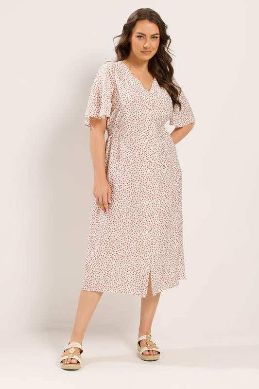 YOURS Plus Size Ivory White Floral Tea Dress | Yours Clothing 1