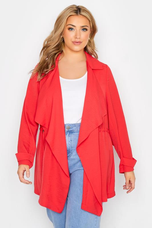 Plus Size  YOURS Curve Bright Red Waterfall Jacket