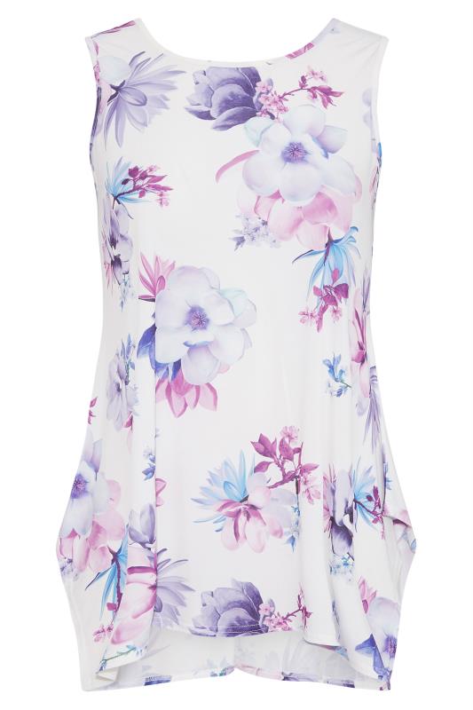 YOURS LONDON Plus Size White & Purple Floral Hanky Hem Top | Yours Clothing  5