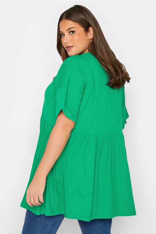 Plus Size Bright Green Drop Shoulder Peplum Top | Yours Clothing 3