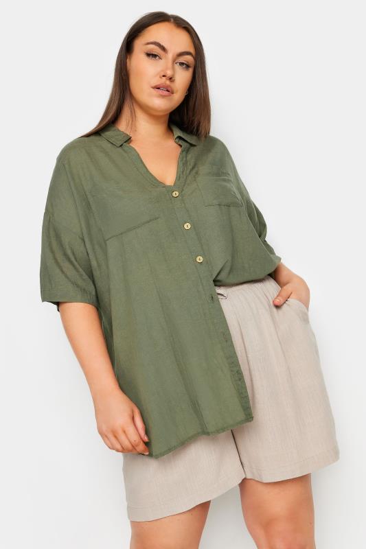 Plus Size  YOURS Curve Khaki Green Linen Shirt