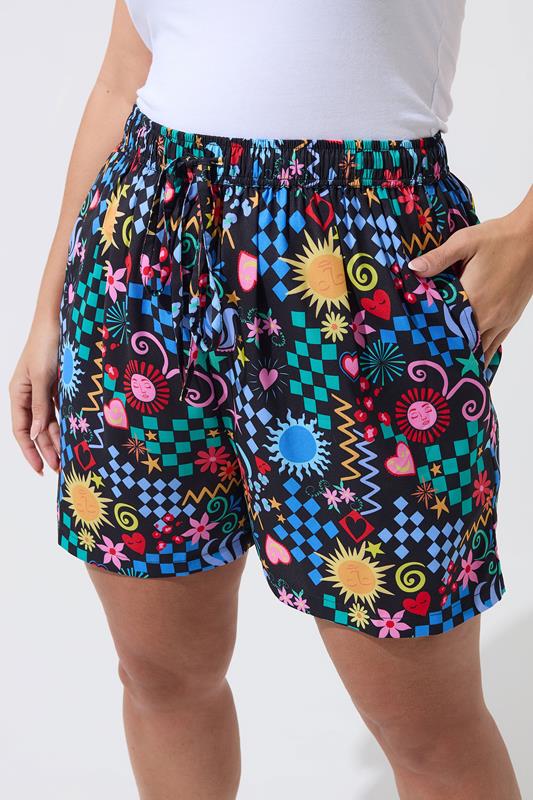 LIMITED COLLECTION Plus Size Black Mixed Print Shorts | Yours Clothing 4