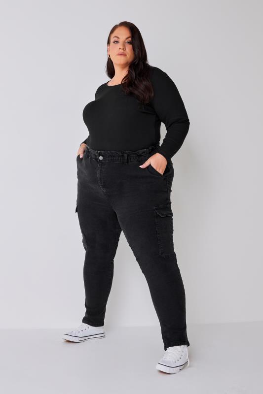 YOURS Curve Plus Size Black Cargo Mom Jeans | Yours Clothing  4