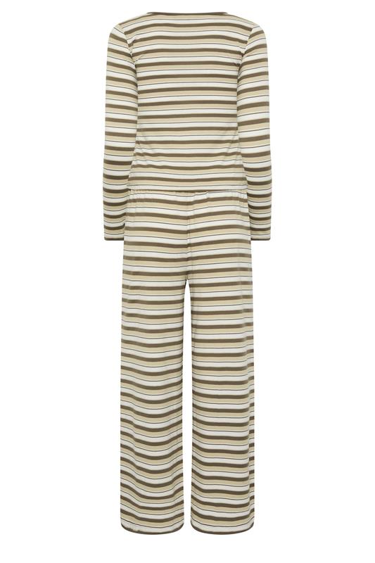 PixieGirl Petite Women's Set Brown Stripe Cotton Button Top & Wide Leg Trousers | PixieGirl 6