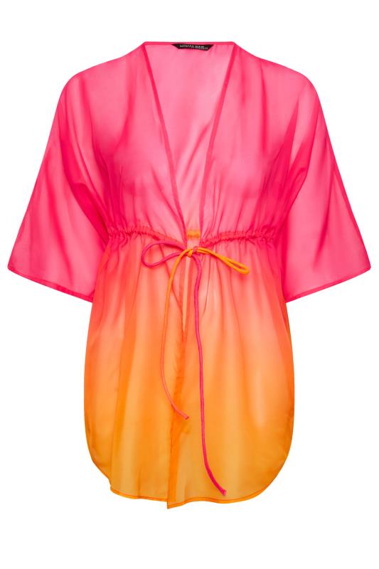YOURS Plus Size Pink & Orange Ombre Tie Front Kimono | Yours Clothing 5
