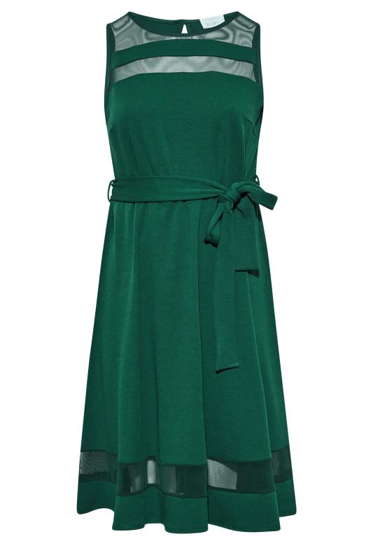 YOURS LONDON Plus Size Green Mesh Panel Skater Dress | Yours Clothing 6