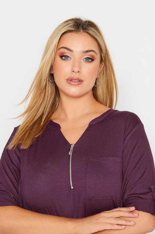 Plus Size Berry Red Zip Front Top | Yours Clothing 4