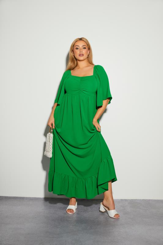 LIMITED COLLECTION Curve Green Ruched Angel Sleeve Dress 8