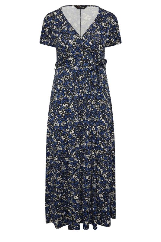 YOURS Plus Size Navy Blue Ditsy Print Wrap Front Tie Maxi Dress | Yours Clothing 6