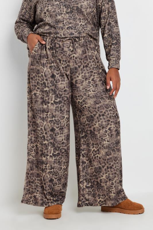 YOURS Plus Size Natural Brown Leopard Print Trousers | Yours Clothing 1