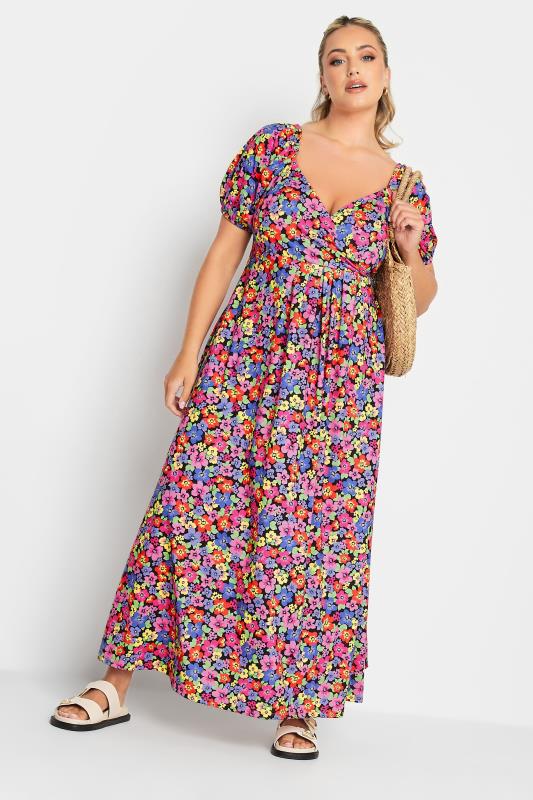 LIMITED COLLECTION Plus Size Black & Pink Floral Wrap Maxi Dress ...