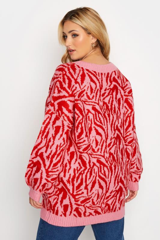 Plus Size Pink & Red Zebra Print V-Neck Jumper | Yours Clothing 6