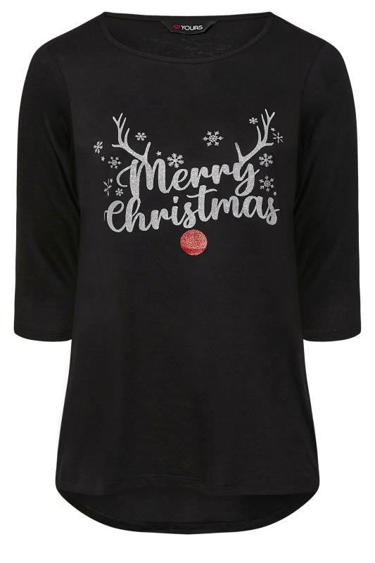Plus Size Black 'Merry Christmas' Christmas Rudolph T-Shirt | Yours Clothing 7