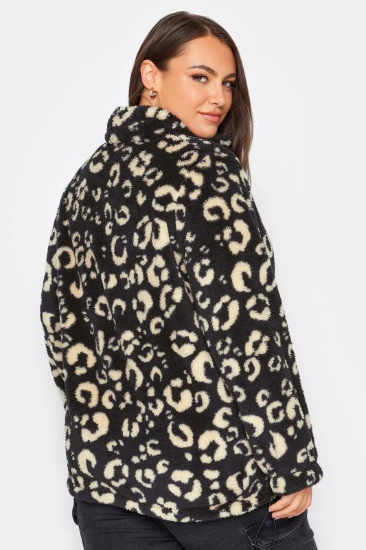 YOURS Plus Size Black Leopard Print Half Zip Fleece Sweatshirt | Yours Clothing 4