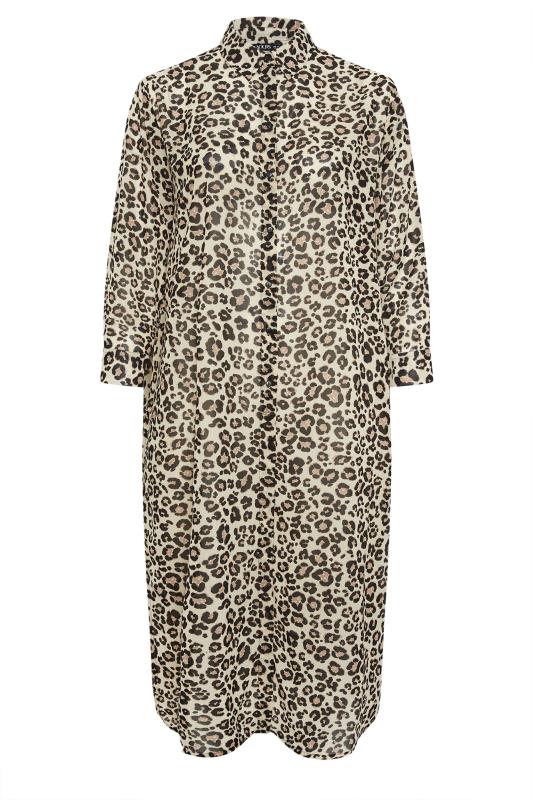 YOURS Plus Size Natural Brown Leopard Print Longline Beach Shirt | Yours Clothing 6