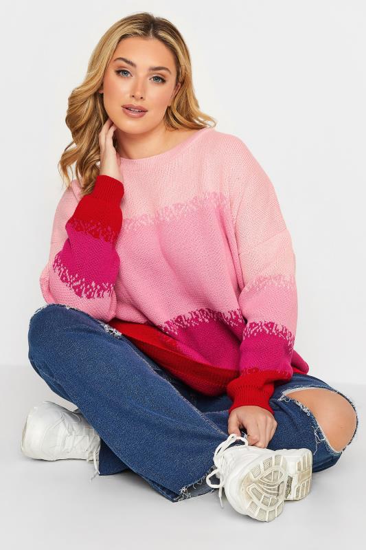 Plus Size Pink Colour Block Jumper | Yours Clothing 4