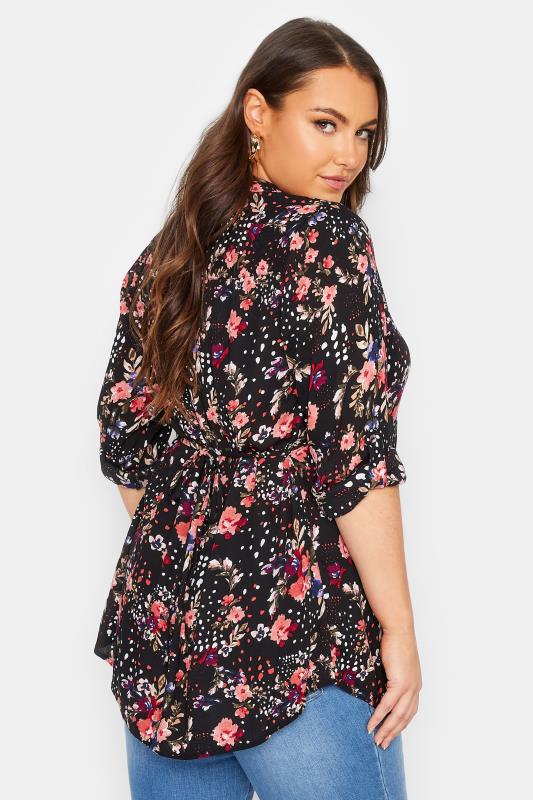 Plus Size Black Floral Print Pintuck Shirt | Yours Clothing 3