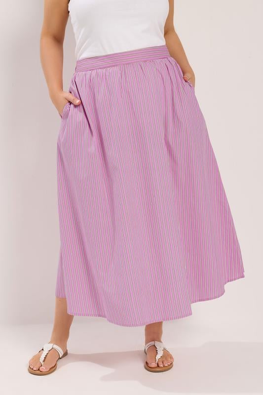 YOURS falda midi rosa de rayas
