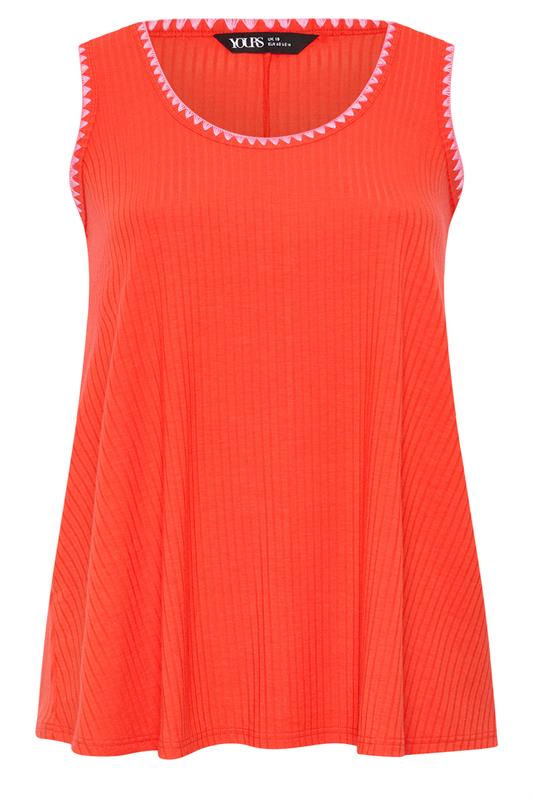 YOURS Plus Size Orange Contrast Stitch Vest Top | Yours Clothing 5
