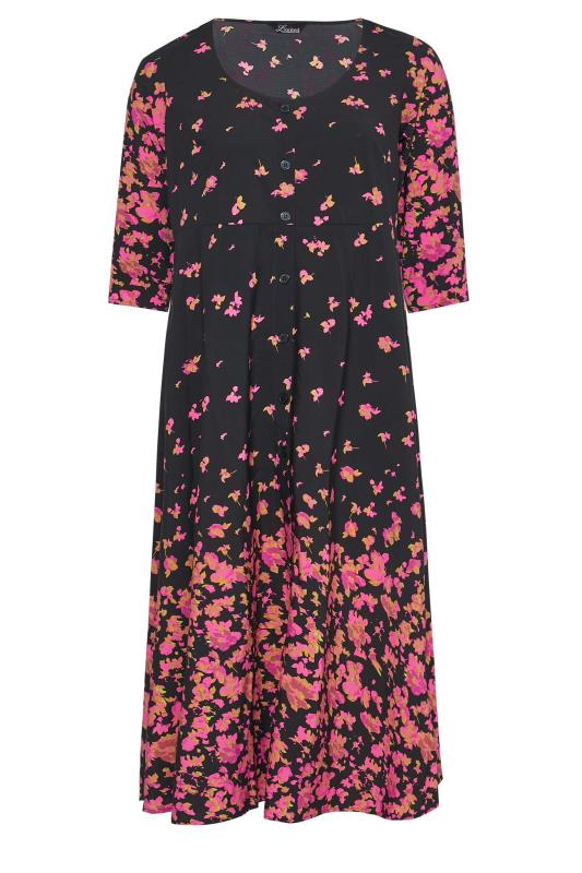 LIMITED COLLECTION Plus Size Black & Pink Floral Tea Dress | Yours Clothing 6