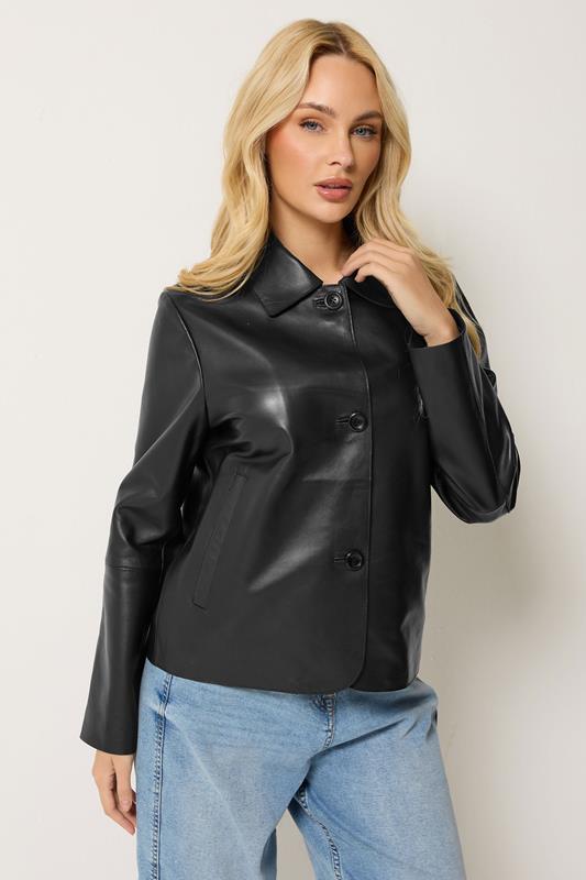 M&Co chaqueta de cuello de cuero negra
