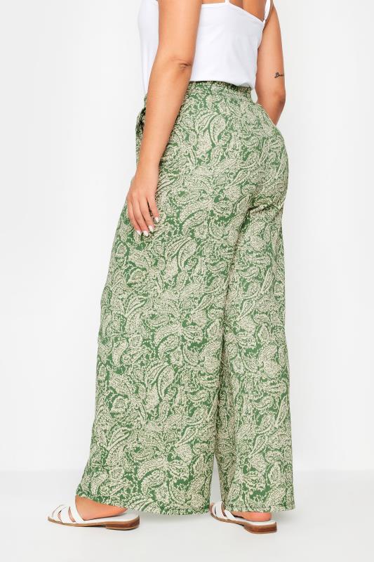 YOURS Plus Size Green Paisley Print Textured Trousers | Yours Clothing 3