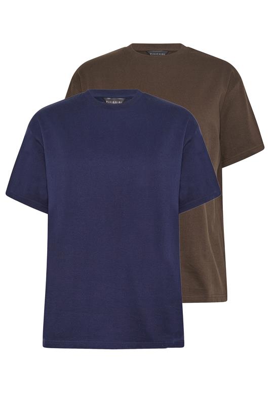PixieGirl Petite Women's 2 PACK Chocolate Brown & Navy Blue Cotton Oversized T-Shirts | PixieGirl 7