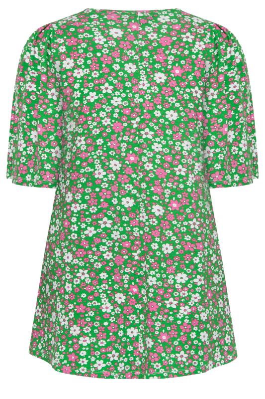 YOURS Curve Plus Size Green Floral Ditsy Top | Yours Clothing  7