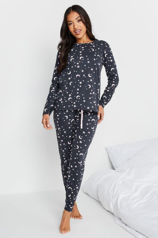 Petite Blue Moon & Star Print Pyjama Set | PixieGirl 1
