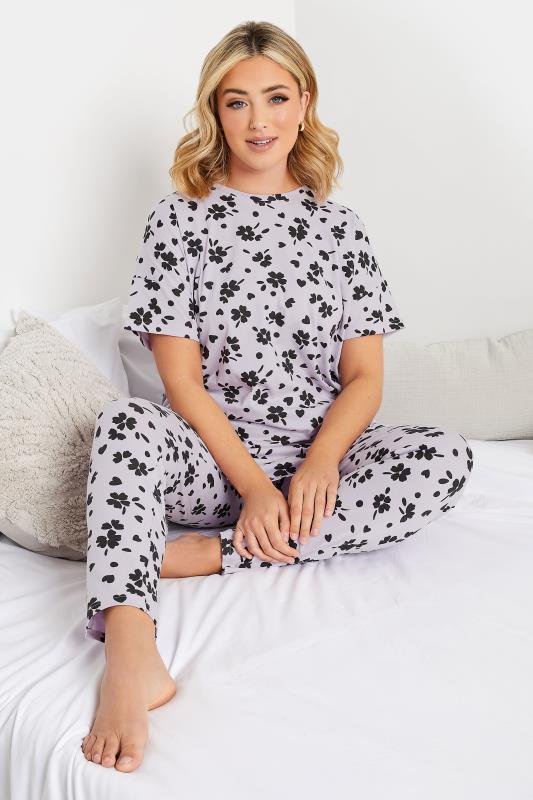Plus Size  YOURS Curve Purple Floral Print Pyjama Set