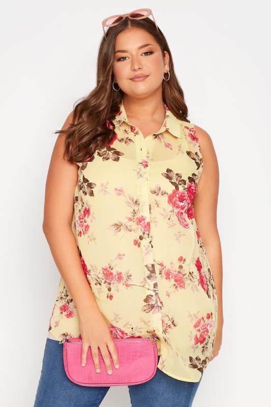 Plus Size Yellow Floral Print Sleeveless Swing Blouse | Yours Clothing 1
