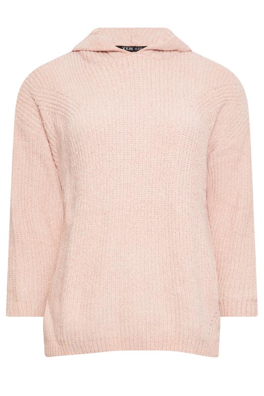 YOURS Plus Size Light Pink Chenille Knitted Hoodie | Yours Clothing 6