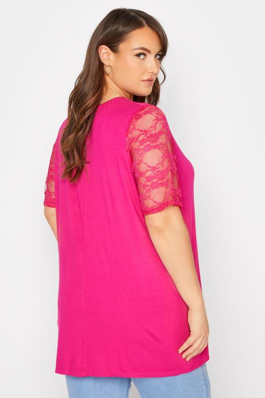 LIMITED COLLECTION Curve Hot Pink Lace Sleeve T-Shirt_C.jpg