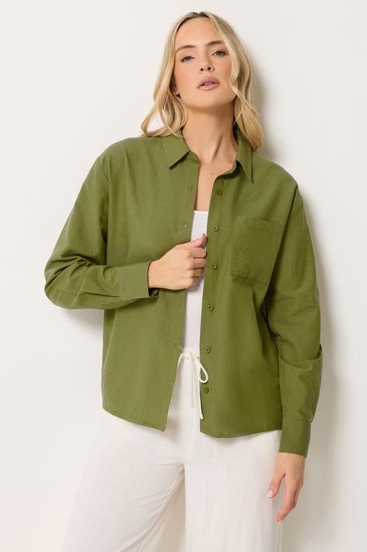  LTS Tall Chemise décontractée à manches longues en lin vert olive 
