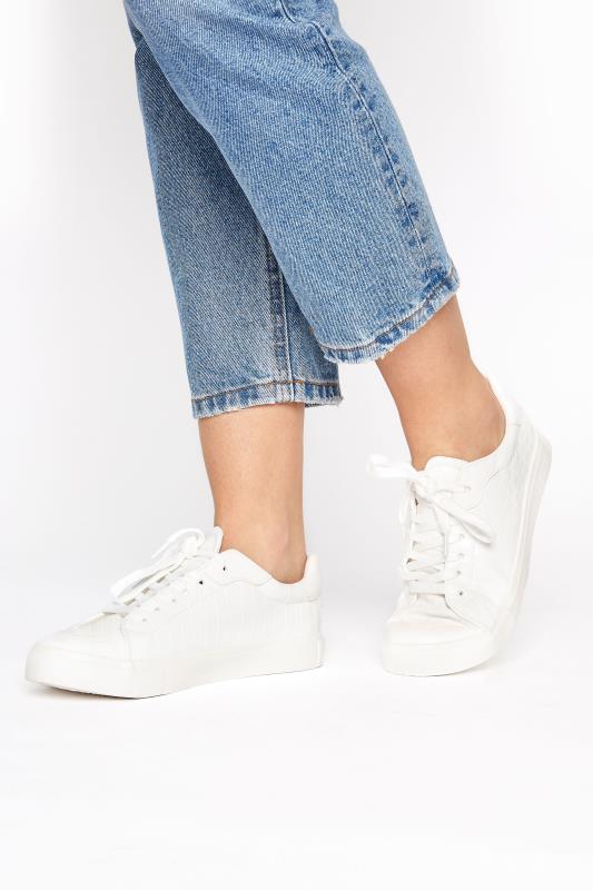 LTS White Croc Lace Up Trainers 2