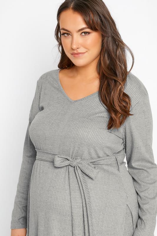 BUMP IT UP MATERNITY Curve Grey Ribbed Tie Waist Lounge Top_D.jpg