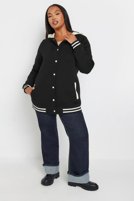 YOURS Plus Size Black Button Front Hooded Jacket | Yours Clothing  2