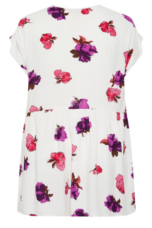 YOURS Plus Size White Floral Print Peplum Blouse | Yours Clothing 7