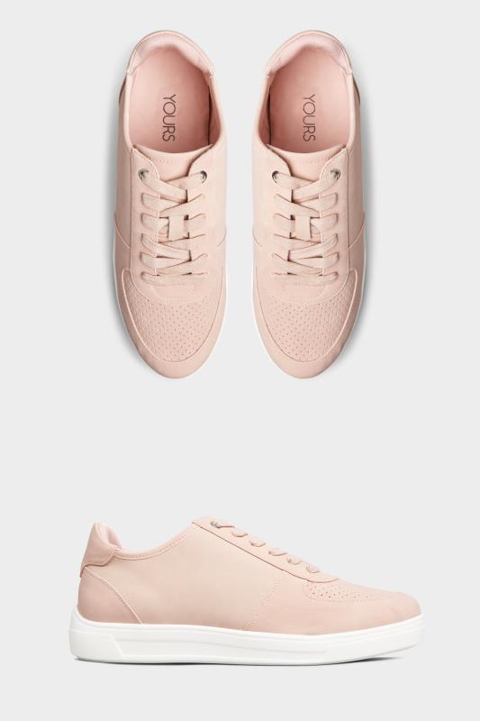 Pink Vegan Leather Lace Up Trainers In Extra Wide EEE Fit 3