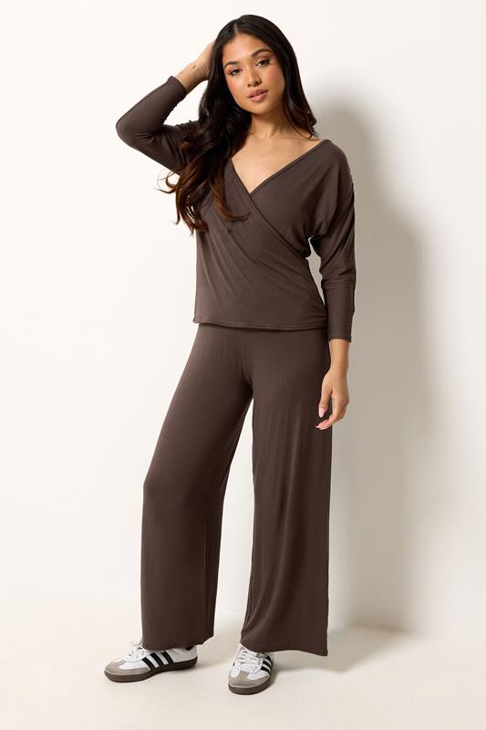 PixieGirl Petite Women's Chocolate Brown Wrap Top | PixieGirl 2